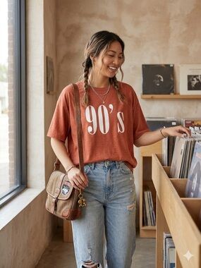 🔥 90s Retro Graphic Tee | Oversized SHEIN | Burnt Orange | Size Medium